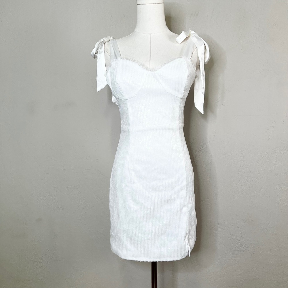 Lulus Glowing Intentions White Sequin Mini Dress Sweetheart Bustier Cocktail XS